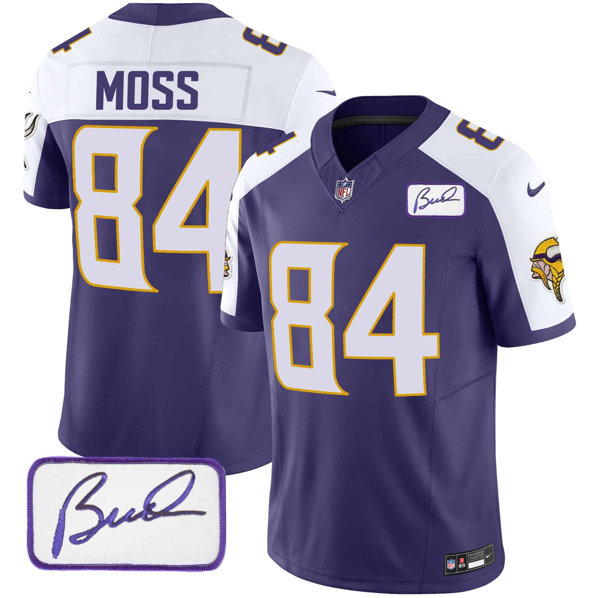 Men Minnesota Vikings 84 Moss Purple 2024 Nike Bud Grant Patch Classic Limited NFL Jersey style 2